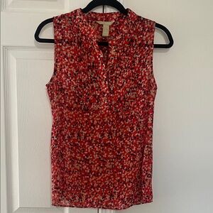 Banana Republic Red Patterned Sleeveless Blouse